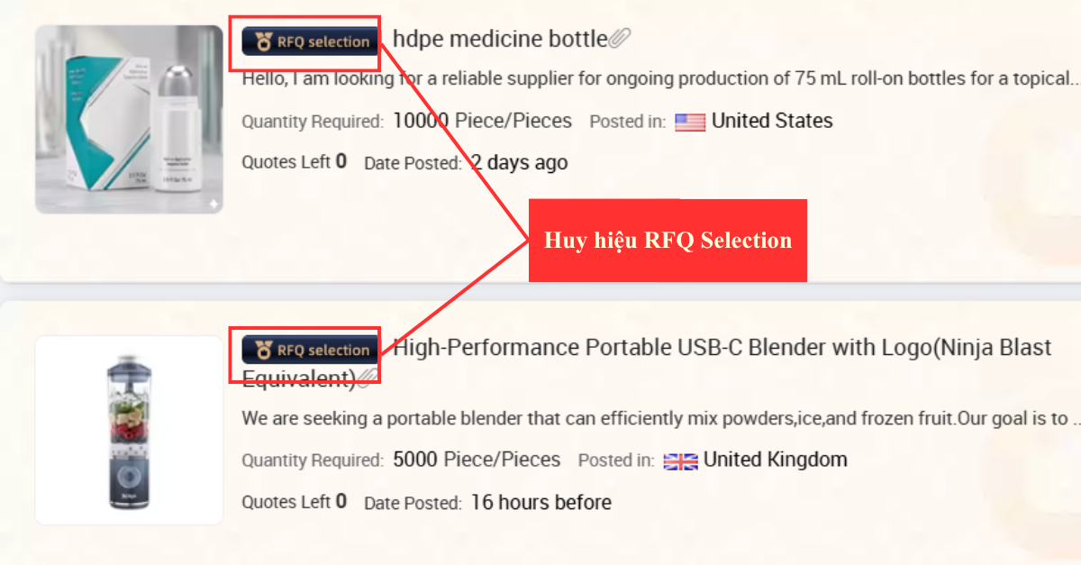 RFQ được Alibaba.com đánh giá là phù hợp với supplier