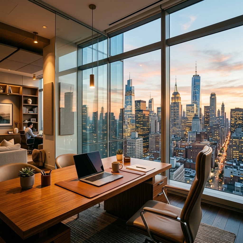 Innovative Hub Office Skyline Window View